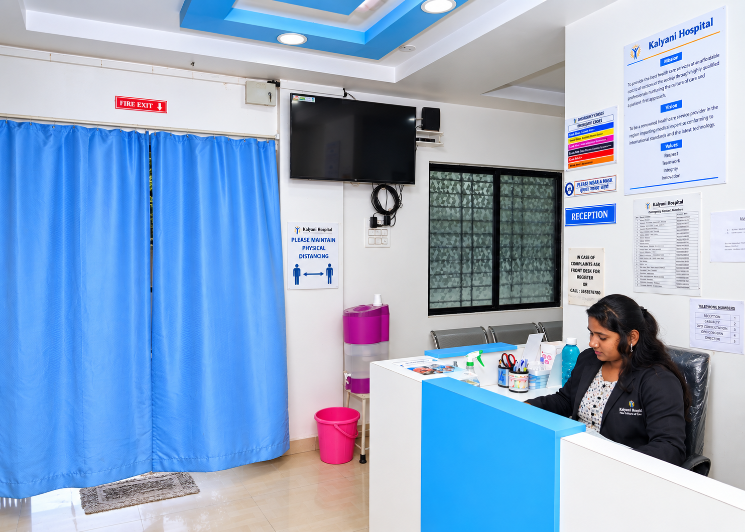 Reception desk at Kalyani Hospital